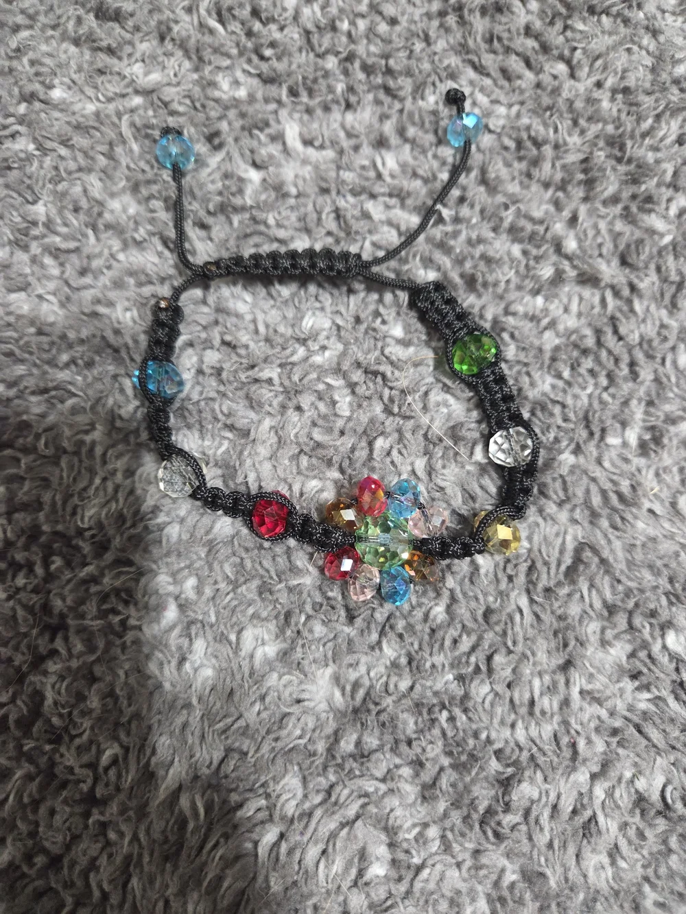 Kids Adjustable Black Beaded Bracelet with Multicolor Crystal Flower